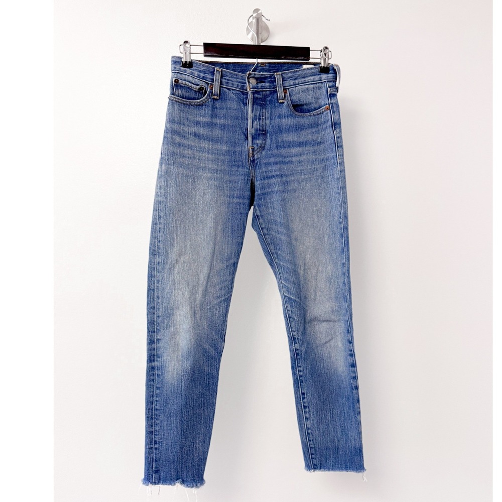 Levis 501 Skinny Jeans White Oak Cone Denim Medium Wash Raw Hem 26 22861-0001